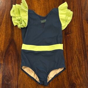 Roxie Melissa CM Navy and Neon Green Ruffle Sleeve Leotard